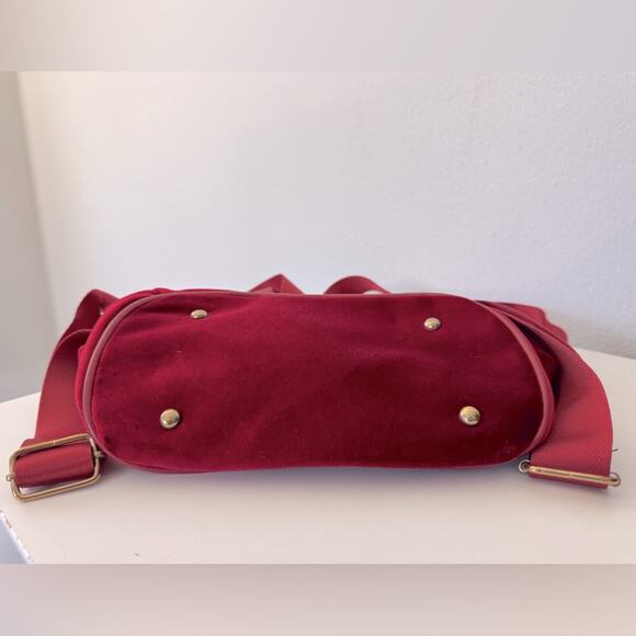 Red Velvet Multi Compartment Mini Backpack w/ Matching Pom Pom - Picture 6 of 10